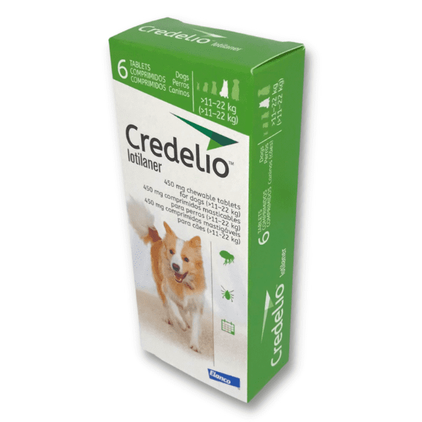imagen lateral caja de 6 comprimidos credelio perros 11 y 22kg