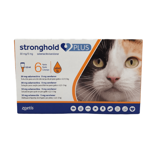 imagen de la caja de pipetas stronghold gatos de entre dos kilos y medio y cinco kilos