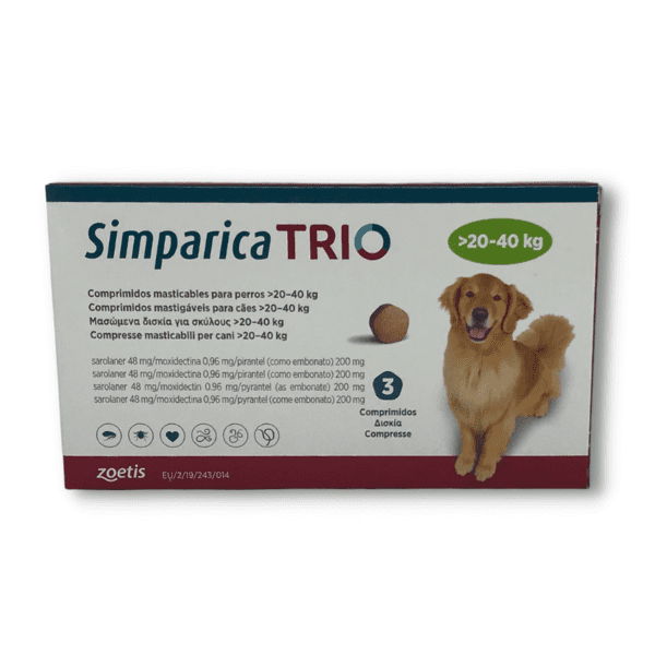imagen de caja de simparica perro peso hasta 40 kg